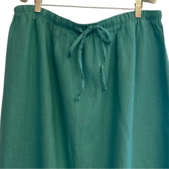 Hot Cotton Woman Marc Ware 100% Linen Maxi Skirt 3X Teal Pull On Drawstring USA - Picture 3 of 7